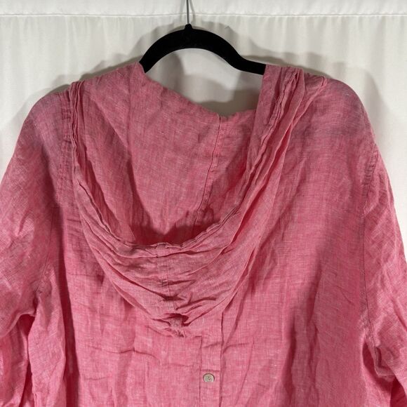 Tahari 100% Linen Hooded Women's 1X Red Lightweight Vneck 3/4 Sleeve - Picture 8 of 10